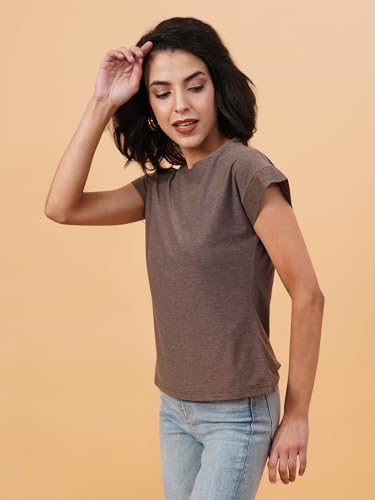 Kotty WomenS Solid Round Neck Cotton Blend T-Shirt