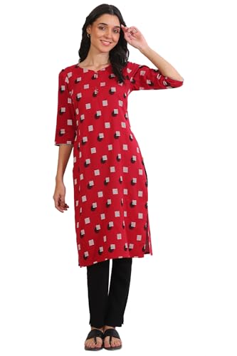 Aurelia Womens Yarn Dyed Cotton Blend Straight Kurta
