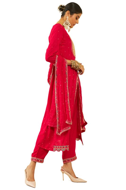 Soch Womens Fuchsia Rayon Slub Embroidered Suit Set With Dupatta(Ewa3Cd20279A)