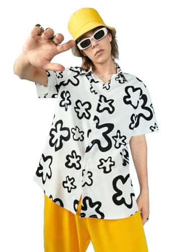 LookMark Mens Vibrant Printed Half Sleeve Loose Fit Casual Shirt in Cotton Blend Perfect for Beach Days, Everyday Comfort, and