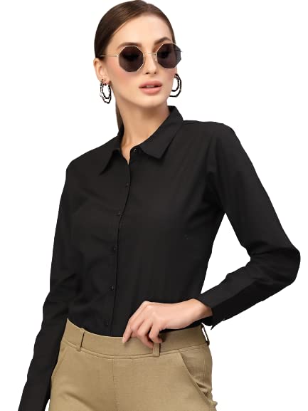 Style Quotient Women Solid Black Polycotton Regular Formal Shirt