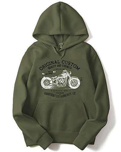 ADRO Mens Custom Biker Rider Printed Cotton Full Sleeve Hoodies (H21-M-CUS-OL_Olive_XL)