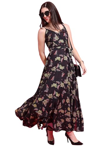 Ketch Women'S Polyester Maxi Dress (Khj6000432_Black/Beige/Multi