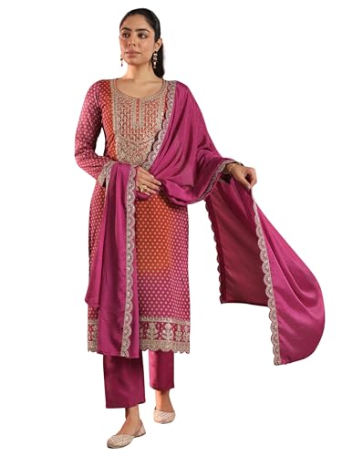 Libas WomenS Silk Blend Kurta Set (49507H_Pink