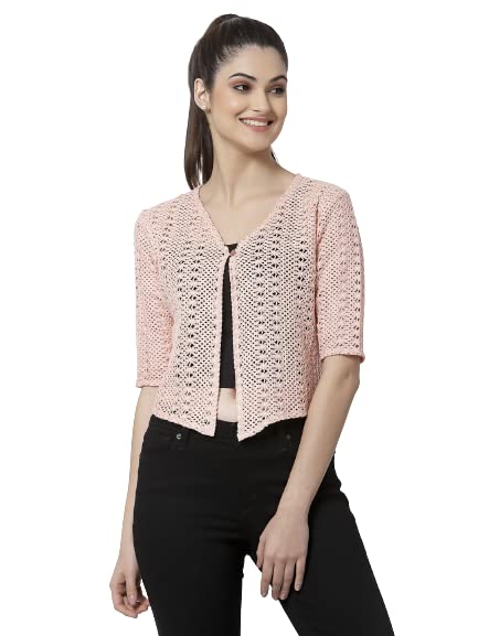 Style Quotient Women Self Design Nude Cotton lace Regular Smart Casual Shrug