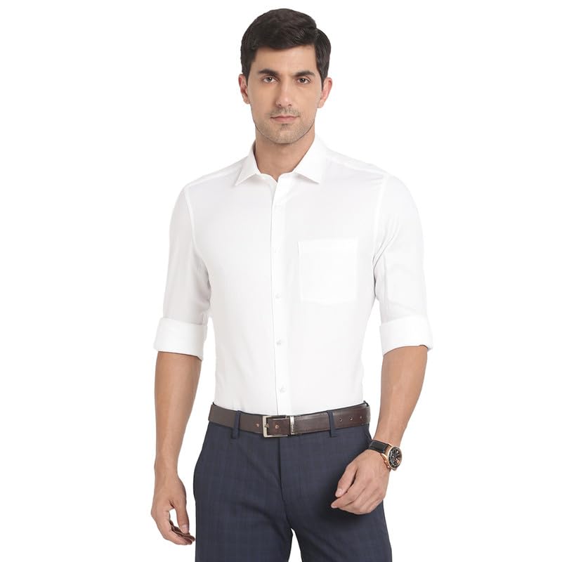 Turtle Men 100% Cotton White Dobby Slim Fit Full Sleeve Formal Shirt