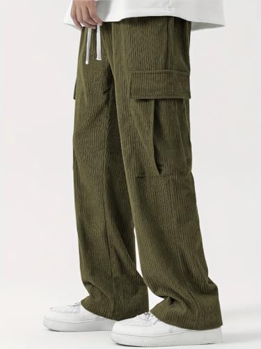 Greciilooks Cargo Joggers For Men Cotton Loose Fit Utility Pants With 6 Pockets | Durable Outdoor & Hiking Trousers Green
