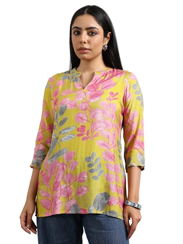 Libas WomenS Silk Blend Printed Regular Tunic Shirt (98198 Yellow