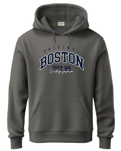 ADRO Mens Cotton Neck Hooded Sweatshirt (H24-BOST-SG_Steel Grey