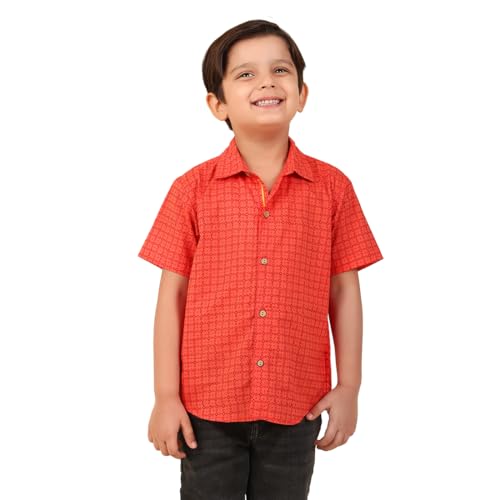 Fabindia BoyS Printed Regular Fit Shirt (1036734Red_Red