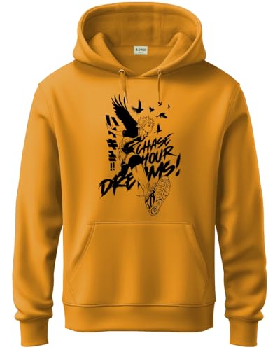 ADRO Mens Cotton Blend Neck Hooded Sweatshirt (H24-DREAM-MU_Mustard