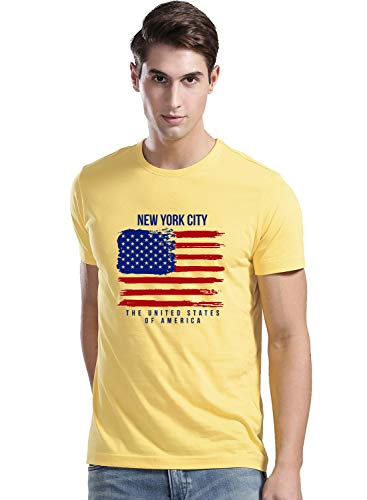ADRO Mens USA American Flag Printed Cotton T-Shirts (RNR-M-NWW-LY_Light Yellow_XL)