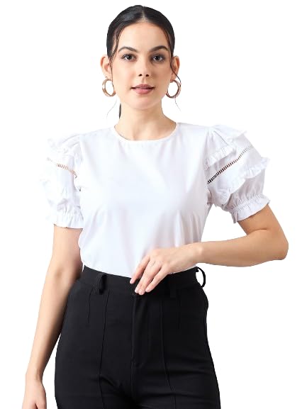 Style Quotient Women Solid White Polycotton Regular Fit Smart Casual Top
