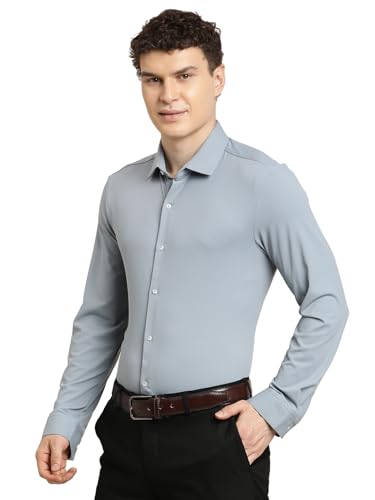Turtle Men Grey Slim Fit Dobby Nylon Stretch Formal Shirt