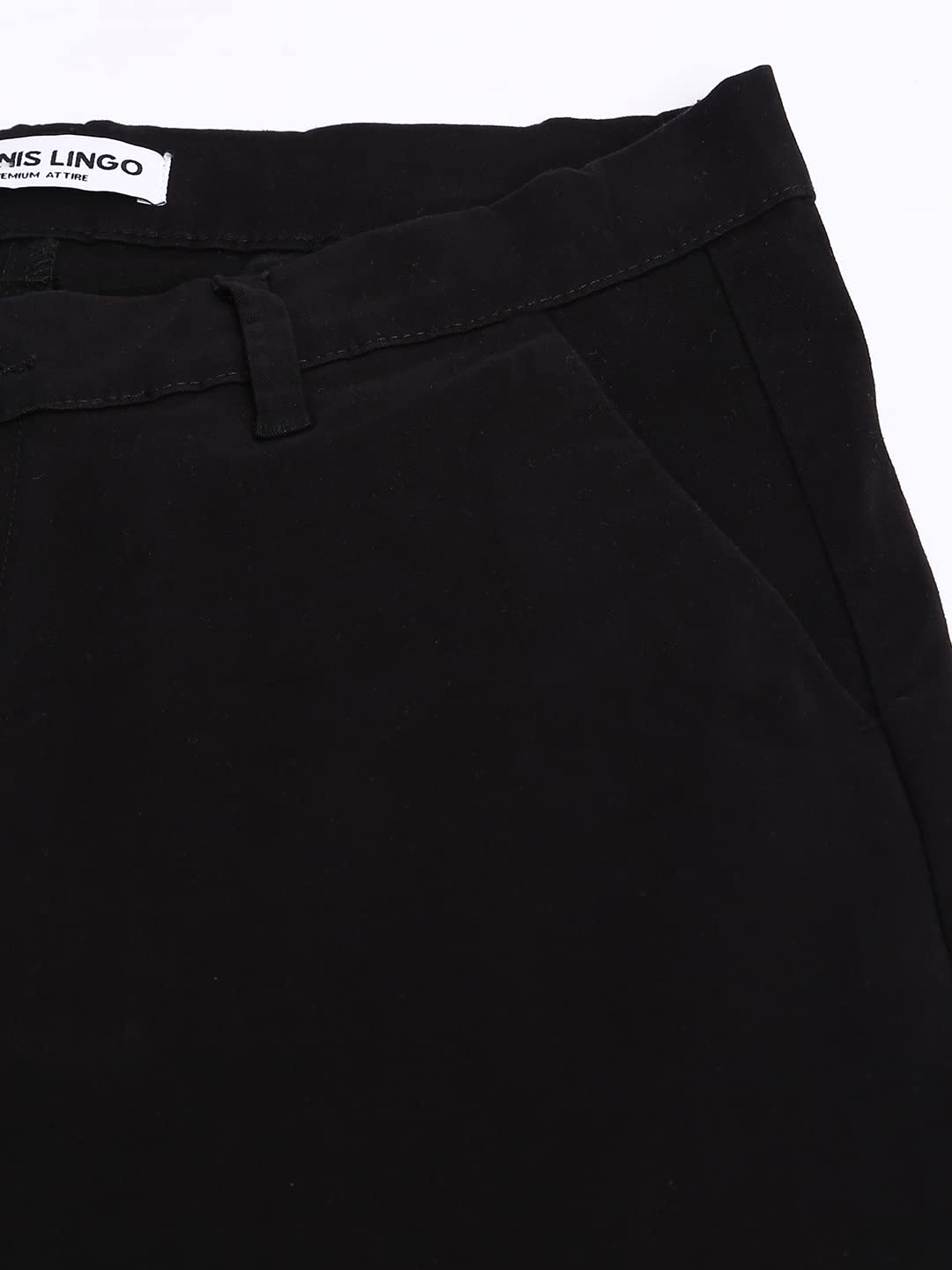 Dennis Lingo Mens Cotton Solid Casual Trousers, Tapered Fit, Mid Rise, Stretchable Ankle Length Chino Trousers Black