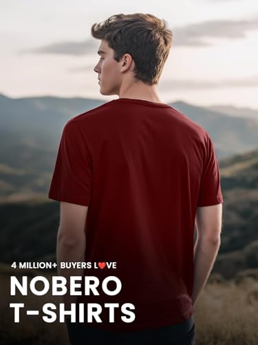 Nobero MenS Graphic Printed Regular Fit T-Shirt (1M-Twts-C0561-Ns_Wine Red-Over The Horizon