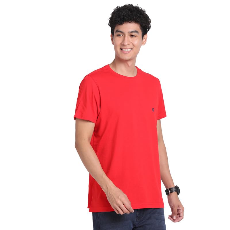 Turtle Men Essential 100% Cotton Red Plain Round Neck Half Sleeve Casual T-Shirt