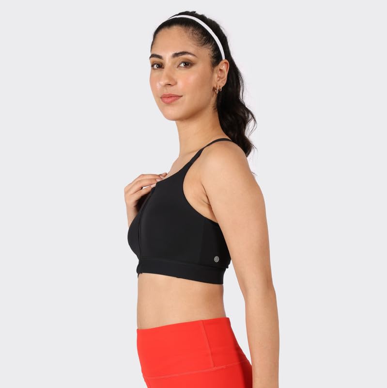 Blissclub Zip-Up Sports Bra | Front Zip Closure | Attached Hook For Extra Support | Adjustable Straps | Removable Cups