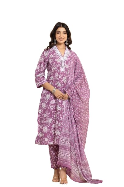Varanga Women Printed Round Neck Straight Kurta With Bottom And Dupatta Stylish & Comfortable Ethnic Wear