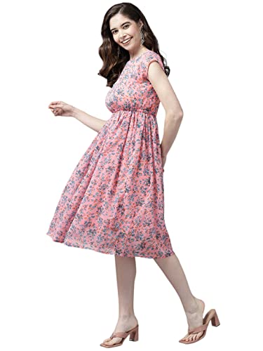 Aarika Women'S Georgette Fit And Flare Knee-Length Dress (Dr-W-2738_Peach