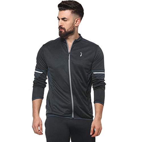 Campus Sutra Mens Solid Black Dri-Fit Zip Through Activewear Jacket Regular Fit for Casual Wear, Structured Jacket Crafted with