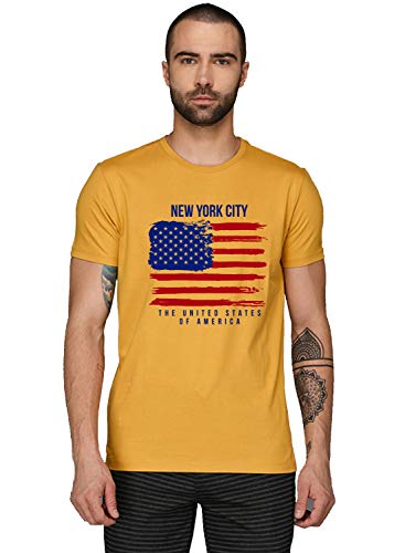 ADRO Mens USA American Flag Printed Cotton T-Shirts (RNR-M-NWW-MU_Mustard_XL)