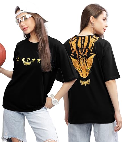 KYDA Womens 100% Pure Cotton Oversized Drop Shoulder Premium Front & Back Printed T-Shirt for Summer