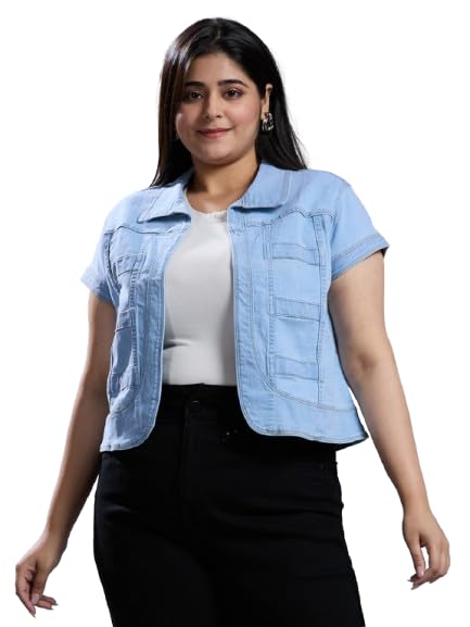 Style Quotient Women Light Blue Open Front Plus Denim Shrug