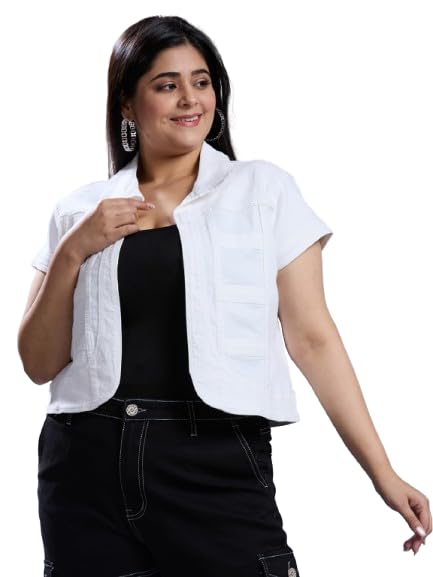 Style Quotient Women Off White Open Front Plus Denim Shrug