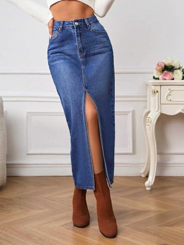 Greciilooks Denim Cotton Long Skirt For Women