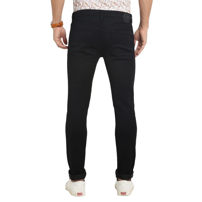 Turtle Men Cotton Black Narrow Fit Solid Stretchable Jeans