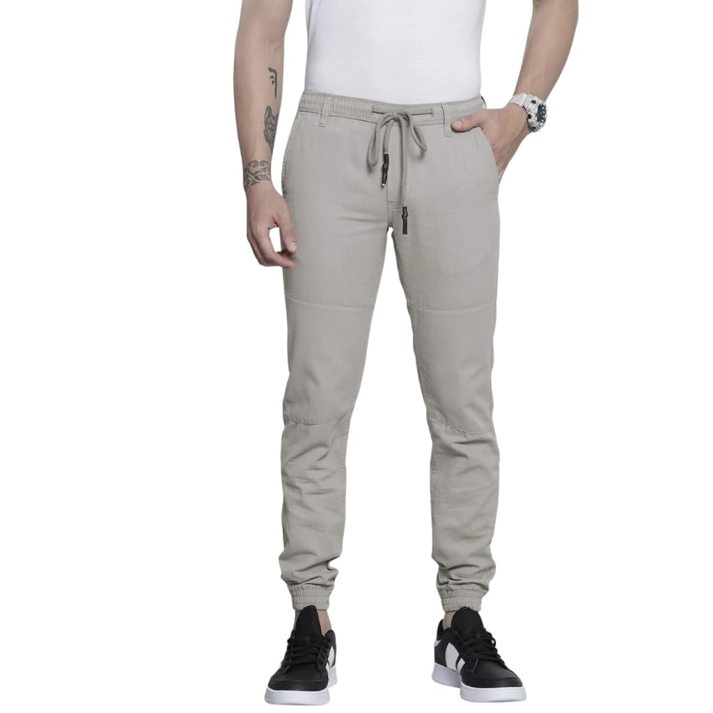 The Indian Garage Co Men Slim Fit Solid Mid-Rise Biker Joggers Grey