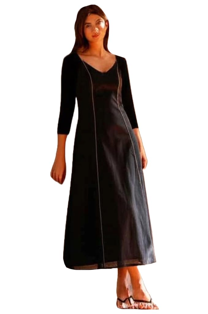 ANNI Designer Womens Rayon Solid V-Neck Long Maxi Dress (SARTIVA BLACK-VKS01_XL_Black_X-Large)