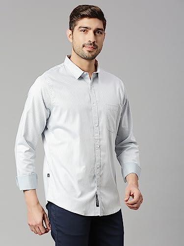 Thomas Scott Mens Solid Slim Fit 100% Cotton Casual Shirt with Spread Collar and Long Sleeve Grey