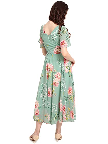 Rare Women'S Georgette A-Line Knee-Long Dress (Ep3153_B_Green_L)