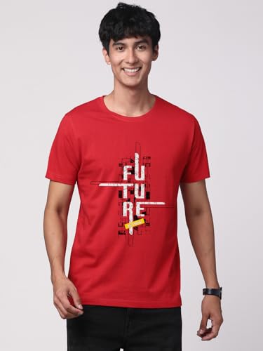 ADRO Men's Graphic Printed 100% Cotton T-Shirt - Regular Fit, Printed T-Shirts for Men (RN24-FTR-RD_Red)