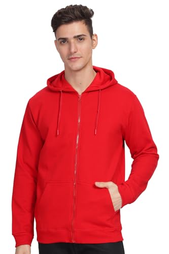 ADRO Mens Cotton Neck Hooded Sweatshirt (ZH24-PLN-RD-2XL_Red)