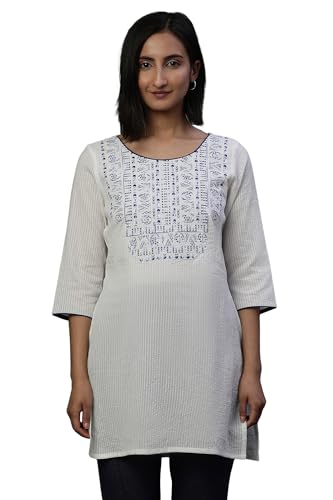 Aurelia Womens Cotton Blend Regular Kurti (24FEA30480_White