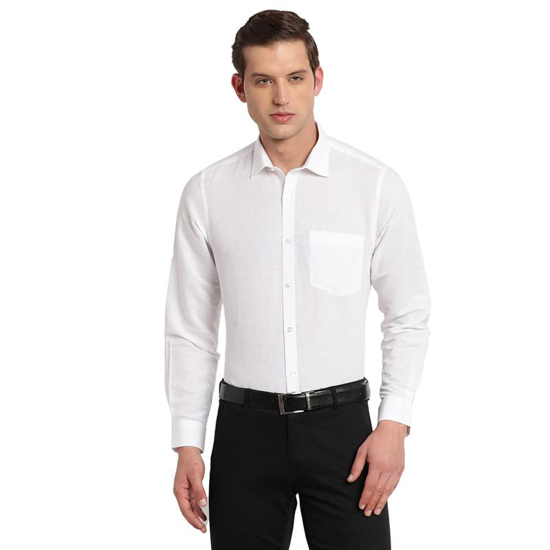Turtle Men Cotton Linen White Plain Slim Fit Full Sleeve Formal Shirt
