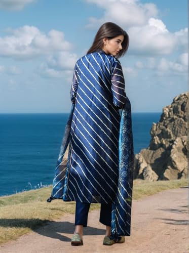 ANNI DESIGNER Women's Rayon Viscose Straight Leheriya Printed Kurta with Pant & Dupatta