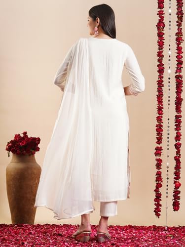 ANNI DESIGNER Women's Rayon Blend Staright Embroidered Kurta with Pant & Dupatta