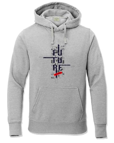 ADRO Mens Cotton Blend Neck Hooded Sweatshirt (H24-FTR-GR_Grey