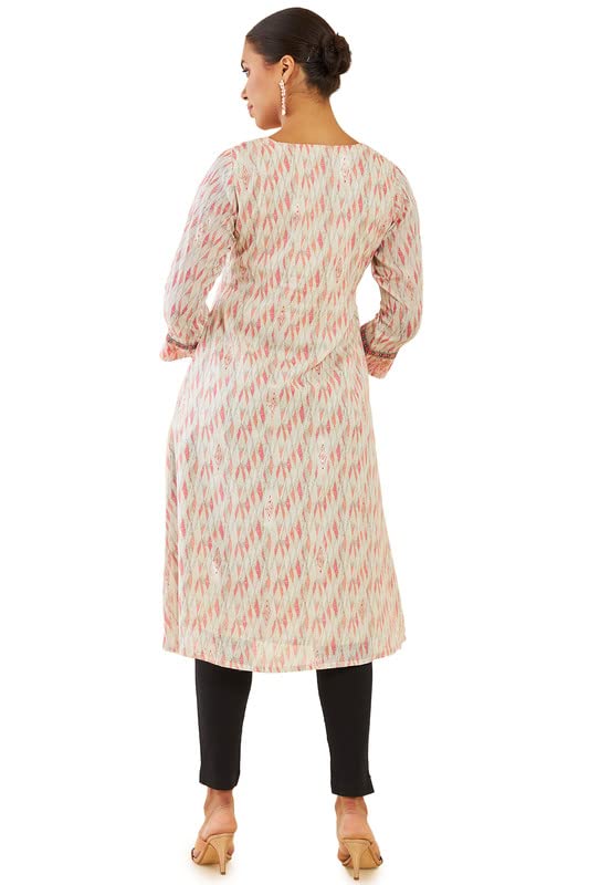 Soch Women Cream Mul Geometric Straight Kurta with Gota Patti