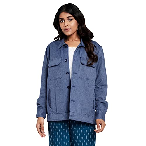 Fabindia WomenS Cotton Twill Nehru Jacket (6025697Dark Blue_Dark L)