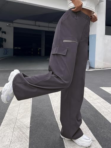 Greciilooks Women Cargo Pant | Women Trousers | WomenS High-Waisted Pant Grey