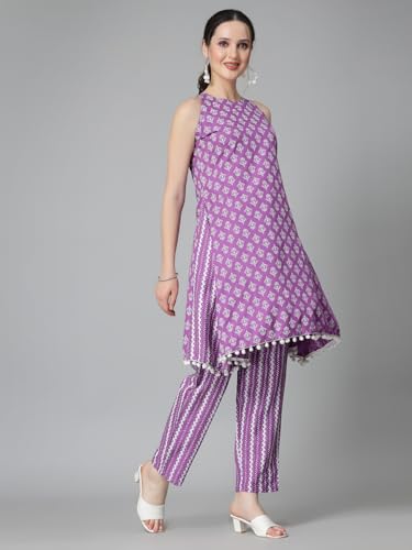 Stylum Women's Ethnic Motif Printed Rayon Co-Ord Set (CSTANGOPURPLE_Purple)