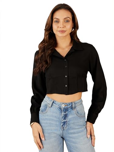 RARE Womens Solid Regular Fit Shirt (EP8089A_Black