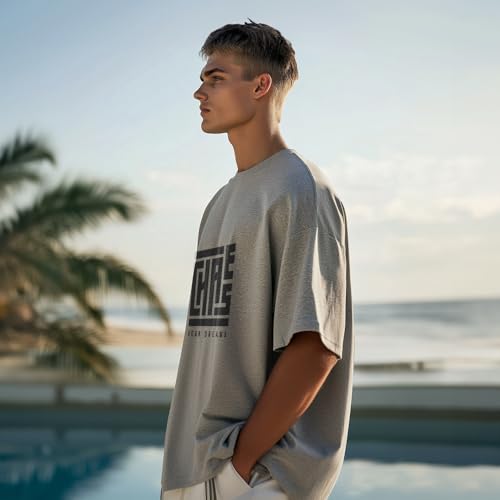 Nobero MenS Solid Oversized Fit T-Shirt (1M-Twrt-C0589_Grey Melange