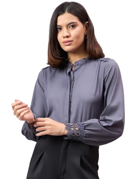 Style Quotient Women Solid Grey Polymoss Regular Fit Formal Shirt