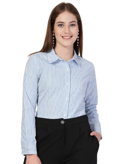 Style Quotient Women Blue White Stripe Shirt
